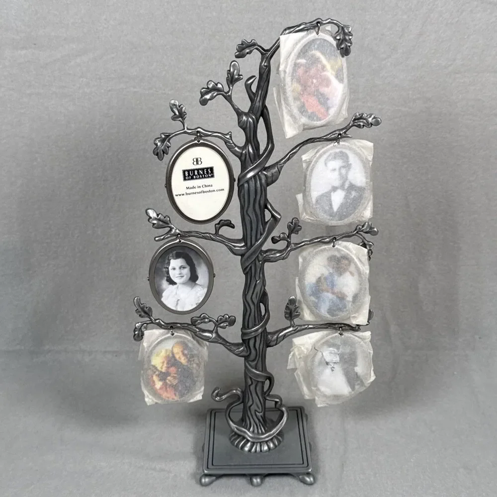 Burnes Of Boston Metal Family Tree Picture Frame Photo Holder Pewter 11”
